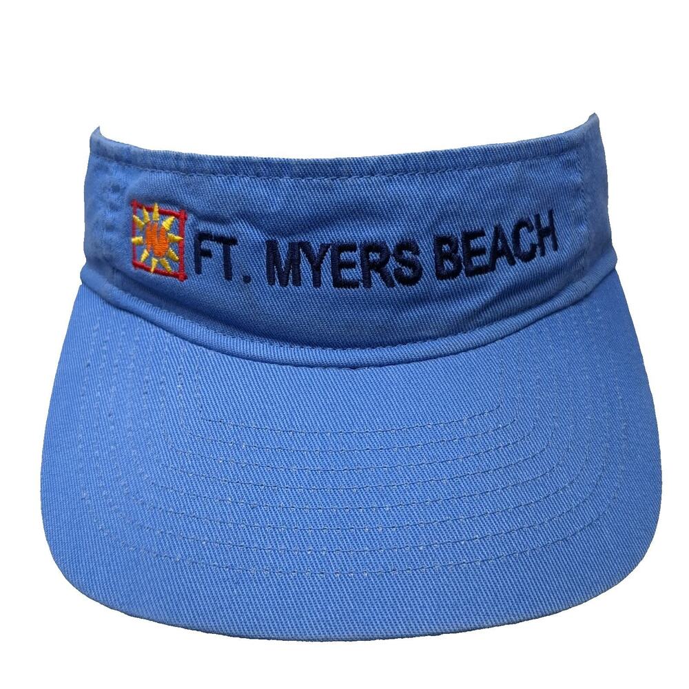 KC CAPS Visor Blue One Size Ft. Myers Beach Florida Sun Logo Strapback Hat
